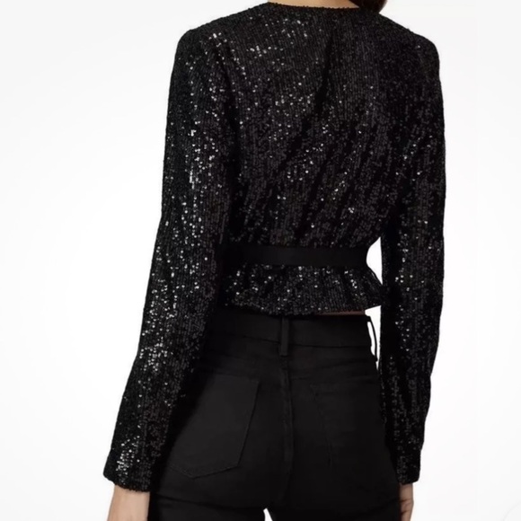 ML Monique Lhullier Black Sequin Wrap Top XS - Picture 4 of 8